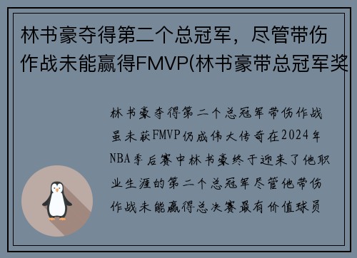 林书豪夺得第二个总冠军，尽管带伤作战未能赢得FMVP(林书豪带总冠军奖杯来中国)